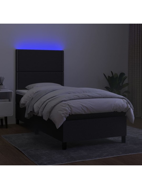 Box spring postel s matrací a LED černá 100x200 cm textil