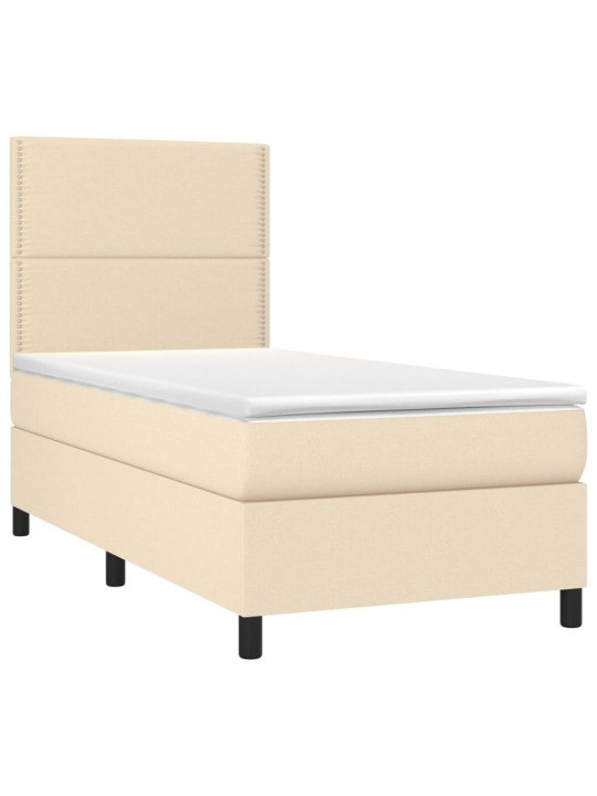 Box spring postel s matrací a LED krémová 100x200 cm textil