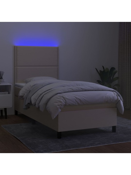 Box spring postel s matrací a LED krémová 100x200 cm textil