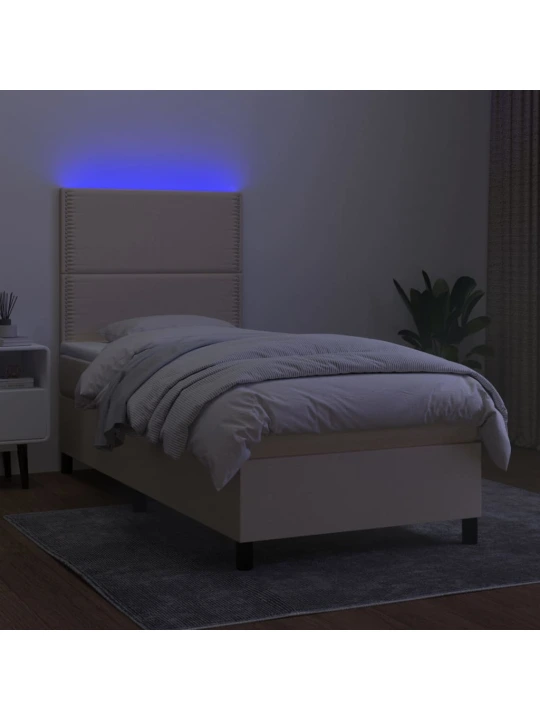 Box spring postel s matrací a LED krémová 100x200 cm textil