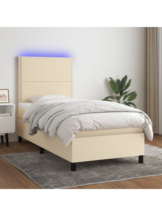 Box spring postel s matrací a LED krémová 100x200 cm textil