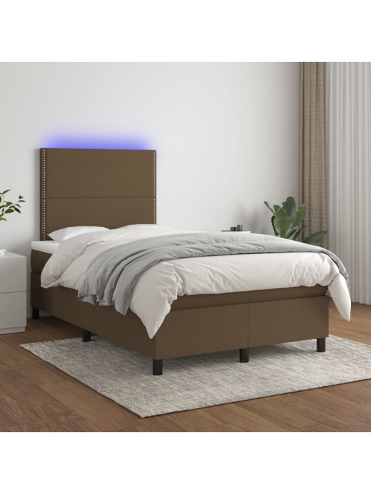 Box spring postel s matrací a led tmavě hnědá 120x200 cm textil