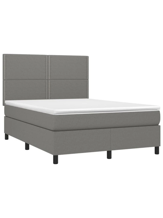 Box spring postel s matrací a LED tmavě šedá 140x190 cm textil