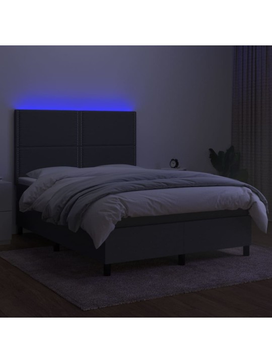 Box spring postel s matrací a LED tmavě šedá 140x190 cm textil
