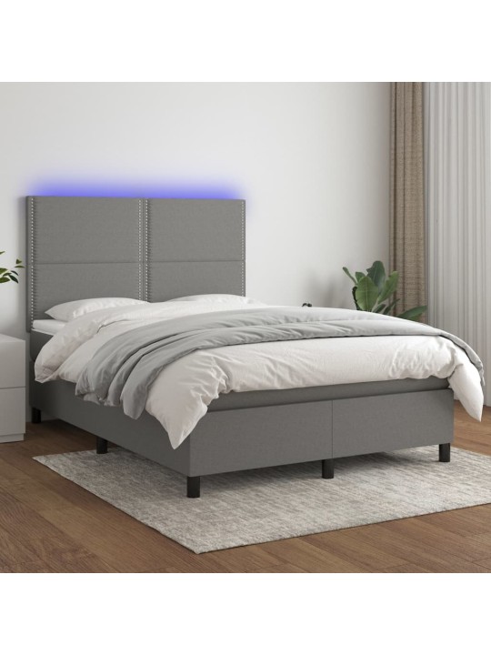 Box spring postel s matrací a LED tmavě šedá 140x190 cm textil