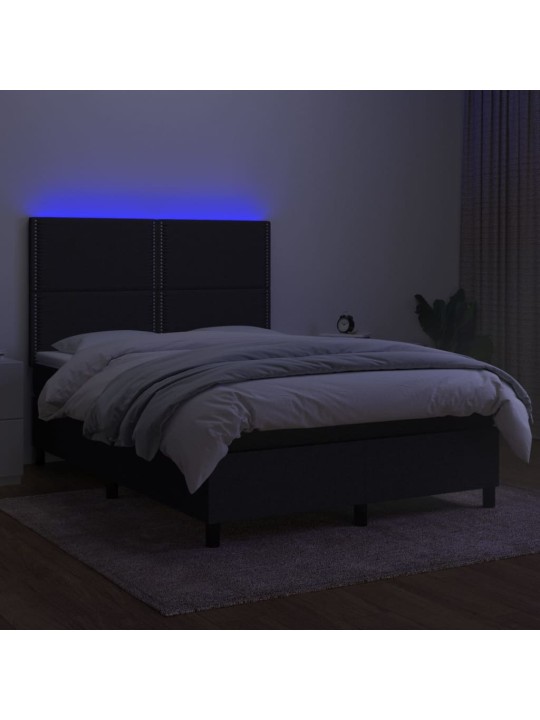 Box spring postel s matrací a LED černá 140x190 cm textil