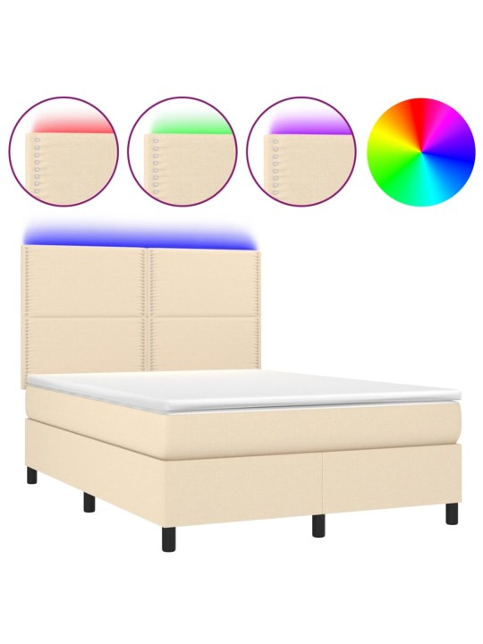 Box spring postel s matrací a LED krémová 140x190 cm textil
