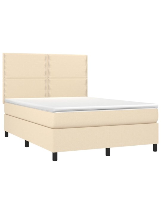 Box spring postel s matrací a LED krémová 140x190 cm textil