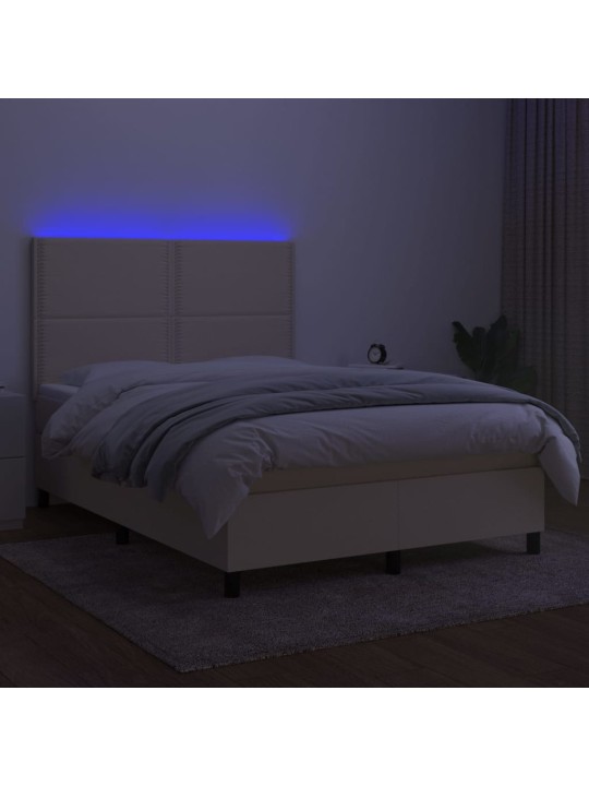 Box spring postel s matrací a LED krémová 140x190 cm textil