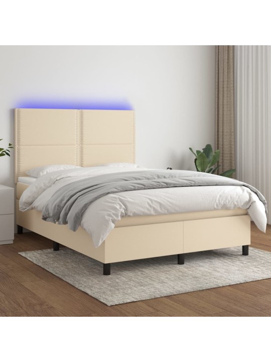 Box spring postel s matrací a LED krémová 140x190 cm textil