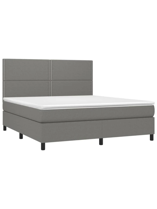 Box spring postel s matrací a LED tmavě šedá 160x200 cm textil