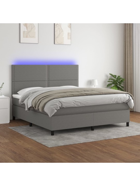 Box spring postel s matrací a LED tmavě šedá 160x200 cm textil