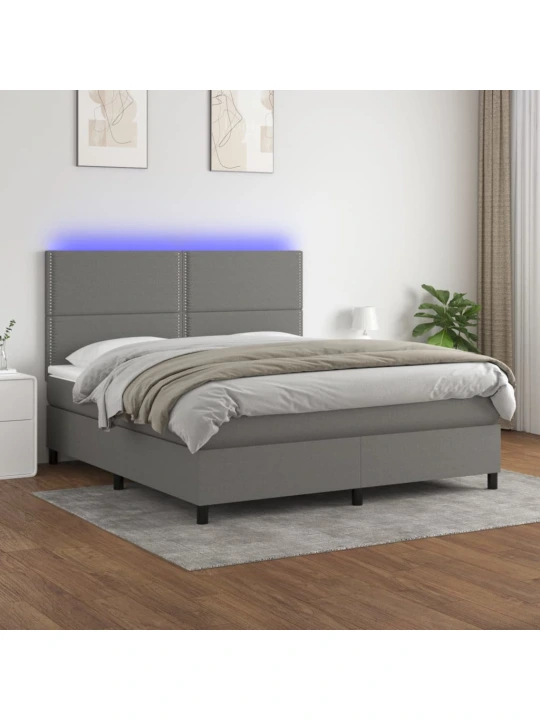 Box spring postel s matrací a LED tmavě šedá 160x200 cm textil