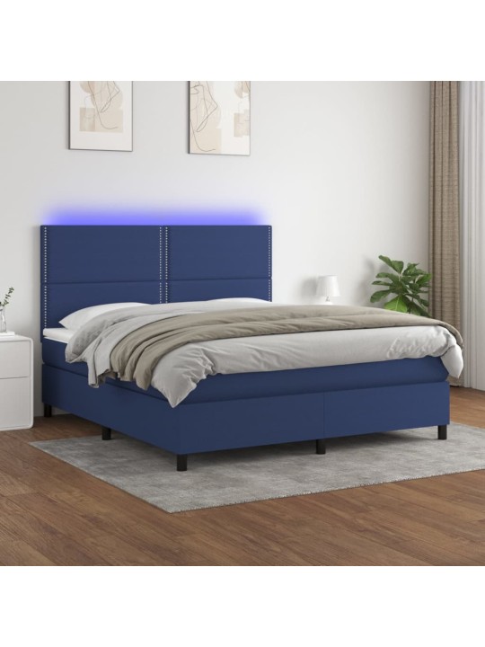 Box spring postel s matrací a led modrá 160x200 cm textil