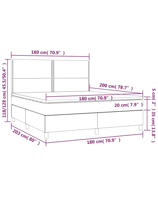Box spring postel s matrací a LED světle šedá 180x200 cm textil