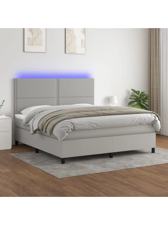 Box spring postel s matrací a LED světle šedá 180x200 cm textil
