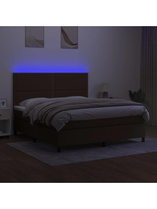 Box spring postel s matrací a led tmavě hnědá 180x200 cm textil