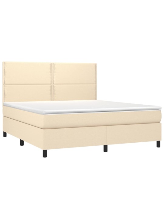 Box spring postel s matrací a LED krémová 180x200 cm textil
