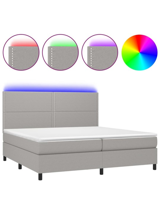 Box spring postel s matrací a LED světle šedá 200x200 cm textil