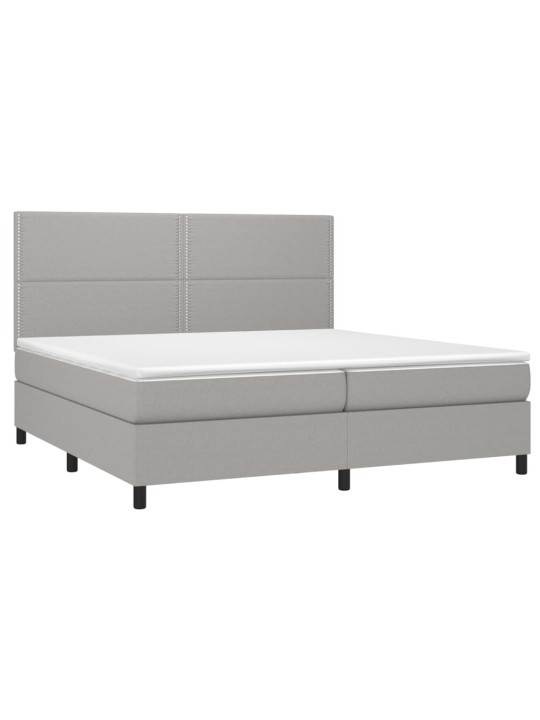 Box spring postel s matrací a LED světle šedá 200x200 cm textil