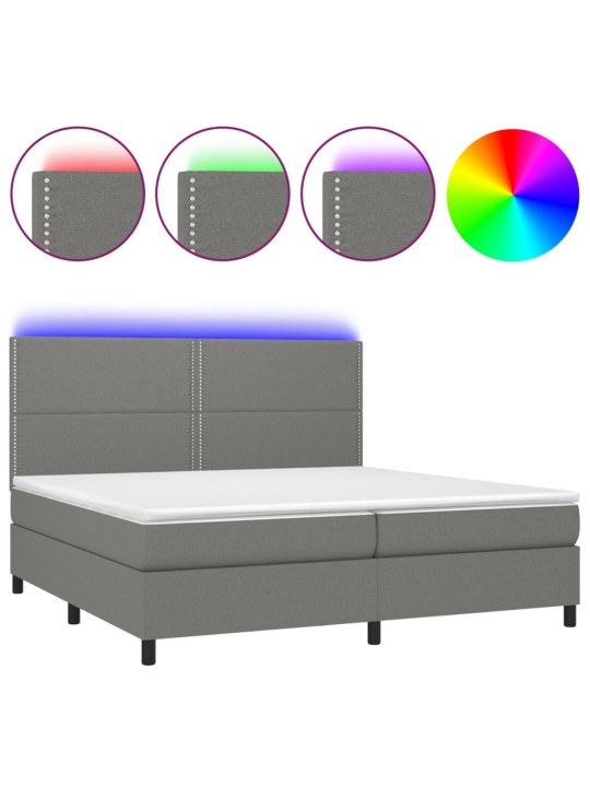 Box spring postel s matrací a LED tmavě šedá 200x200 cm textil