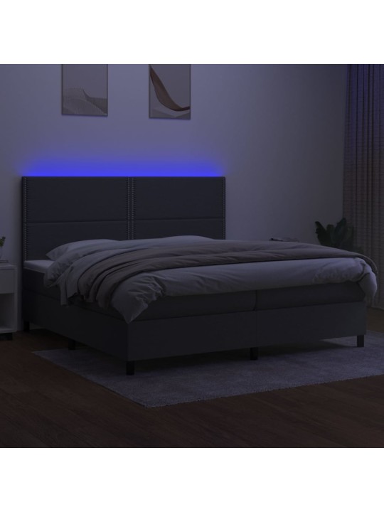 Box spring postel s matrací a LED tmavě šedá 200x200 cm textil