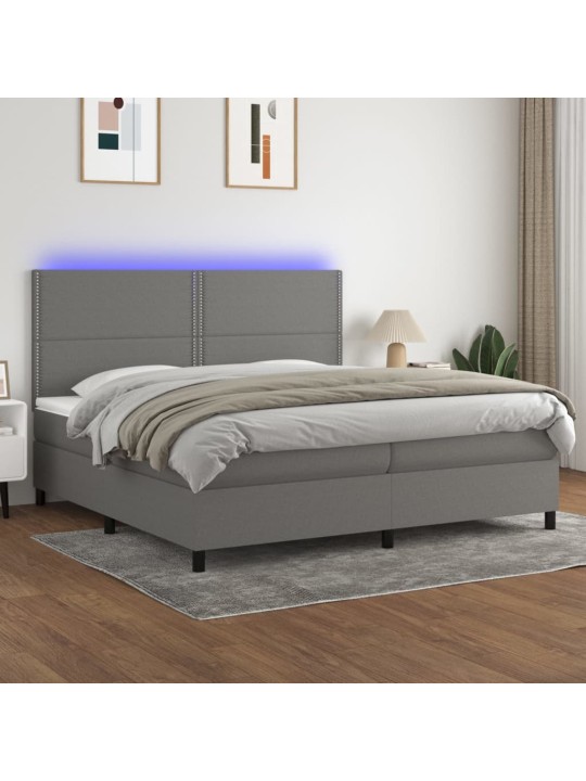Box spring postel s matrací a LED tmavě šedá 200x200 cm textil