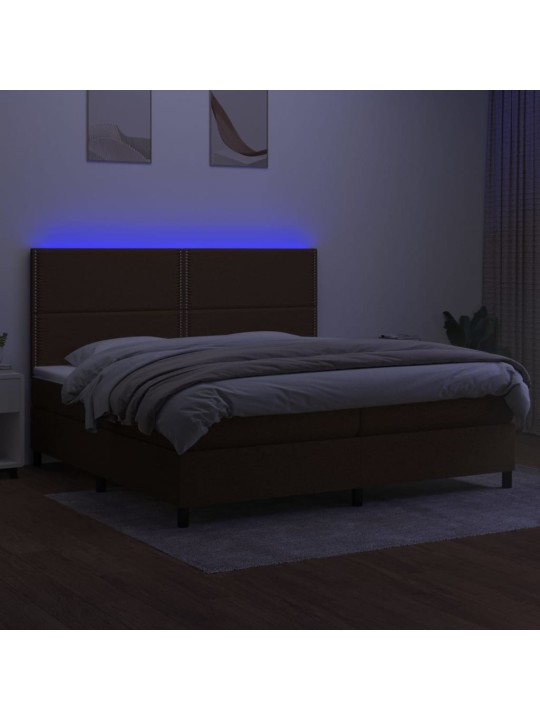 Box spring postel s matrací a led tmavě hnědá 200x200 cm textil