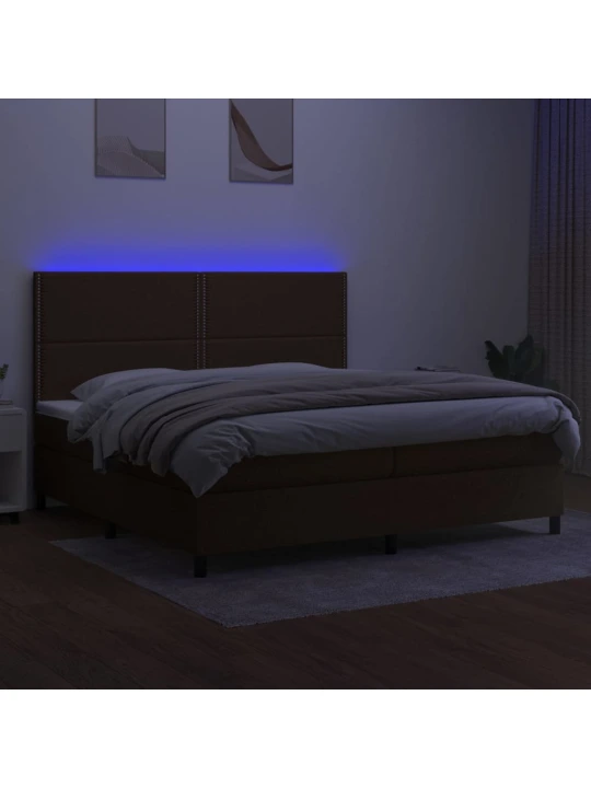 Box spring postel s matrací a led tmavě hnědá 200x200 cm textil