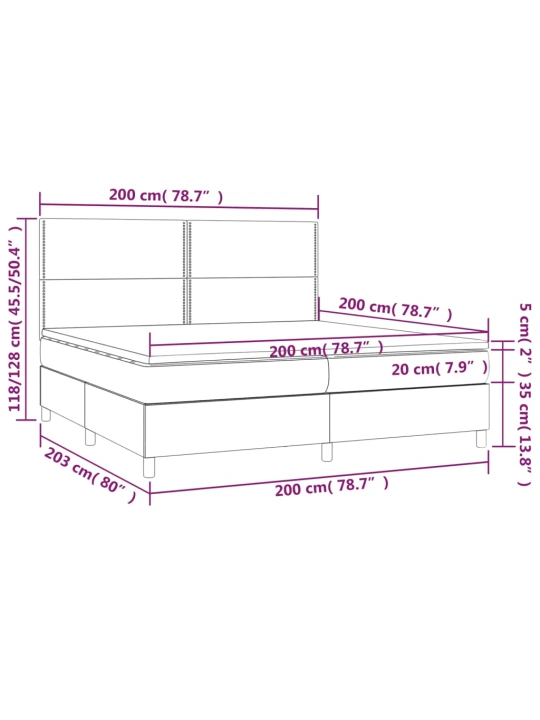 Box spring postel s matrací a led tmavě hnědá 200x200 cm textil