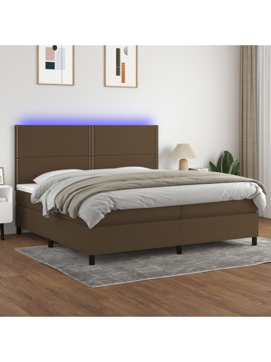 Box spring postel s matrací a led tmavě hnědá 200x200 cm textil