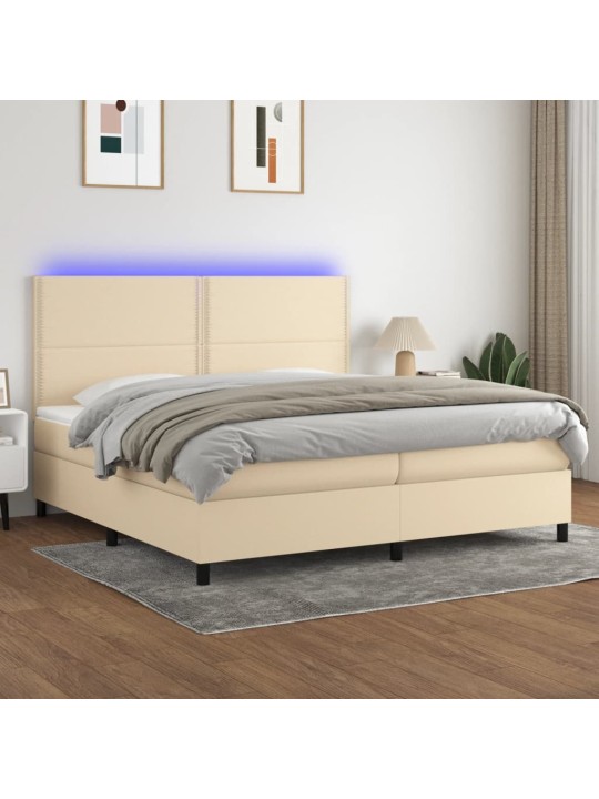 Box spring postel s matrací a LED krémová 200x200 cm textil