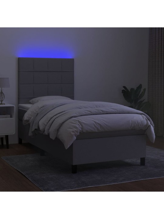 Box spring postel s matrací a LED světle šedá 90x200 cm textil