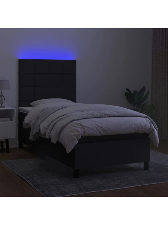 Box spring postel s matrací a LED černá 90x200 cm textil