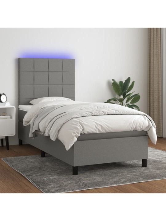 Box spring postel s matrací a LED tmavě šedá 100x200 cm textil
