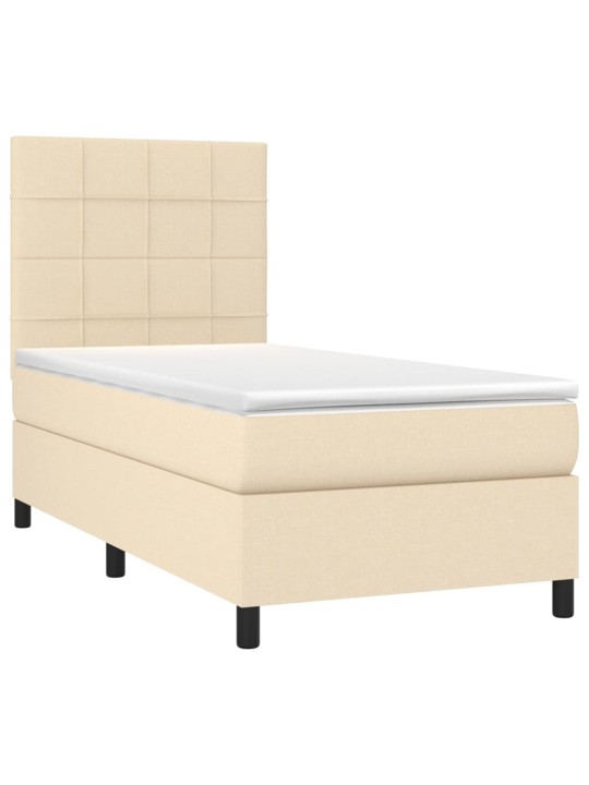 Box spring postel s matrací a LED krémová 100x200 cm textil