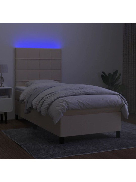 Box spring postel s matrací a LED krémová 100x200 cm textil