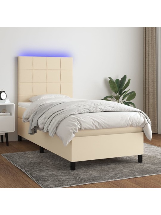 Box spring postel s matrací a LED krémová 100x200 cm textil
