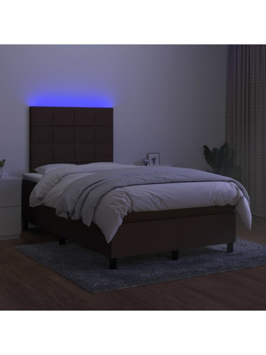 Box spring postel s matrací a led tmavě hnědá 120x200 cm textil