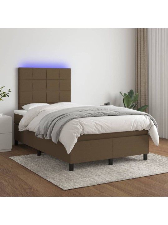 Box spring postel s matrací a led tmavě hnědá 120x200 cm textil