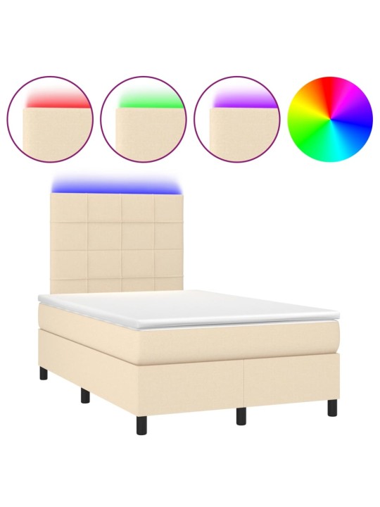 Box spring postel s matrací a LED krémová 120 x 200 cm textil