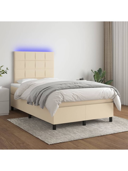Box spring postel s matrací a LED krémová 120 x 200 cm textil