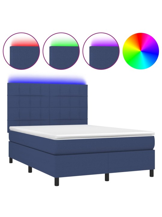 Box spring postel s matrací a LED modrá 140x190 cm textil