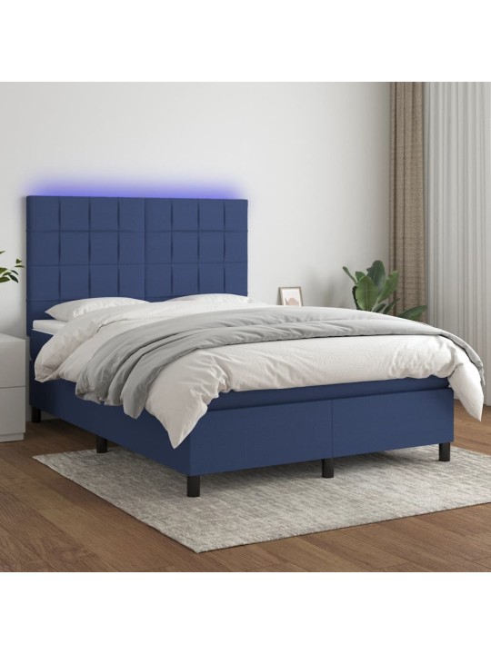 Box spring postel s matrací a LED modrá 140x190 cm textil