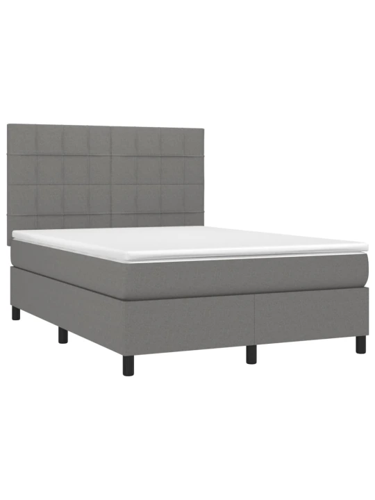Box spring postel s matrací a LED tmavě šedá 140x200 cm textil