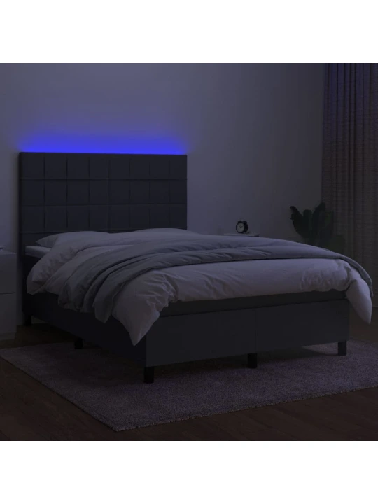 Box spring postel s matrací a LED tmavě šedá 140x200 cm textil