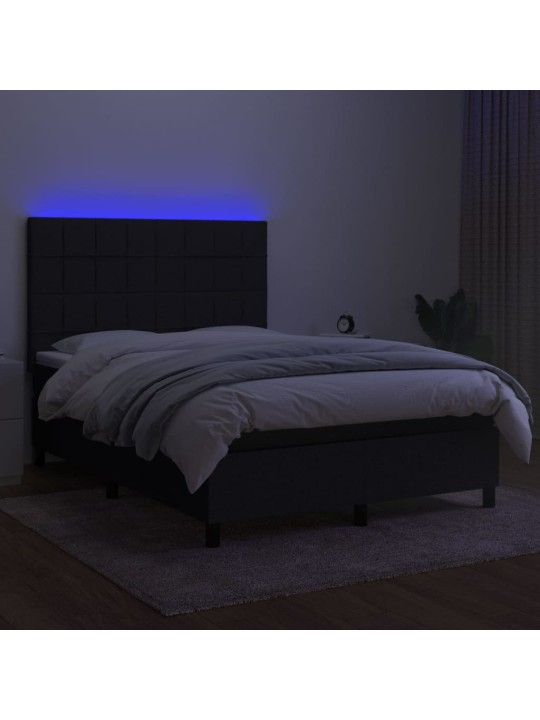 Box spring postel s matrací a LED černá 140x200 cm textil