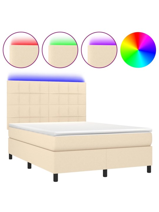 Box spring postel s matrací a LED krémová 140x200 cm textil