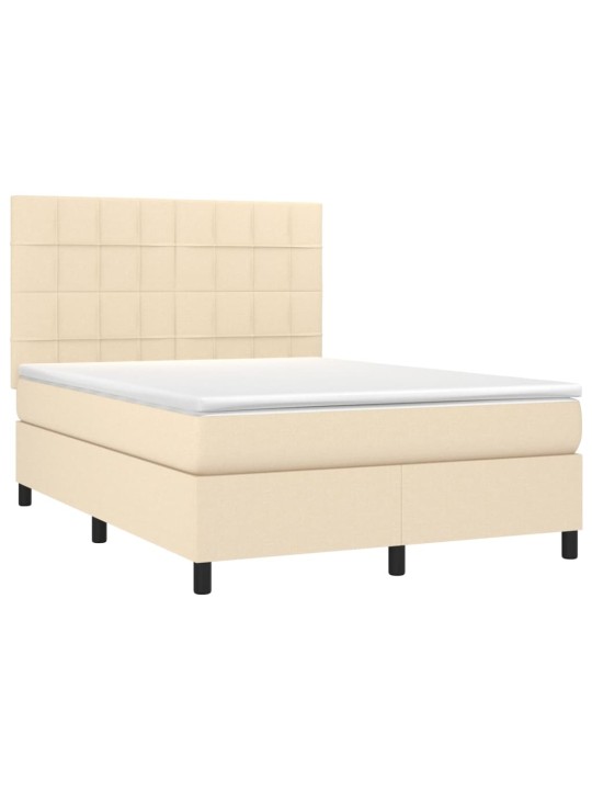 Box spring postel s matrací a LED krémová 140x200 cm textil