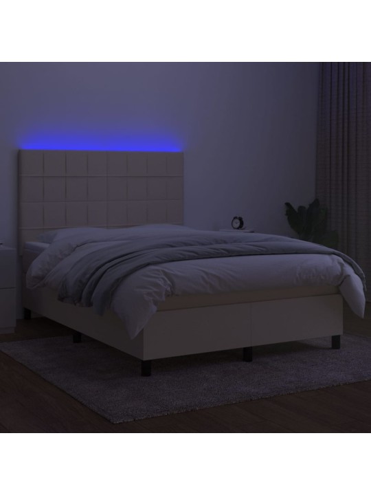 Box spring postel s matrací a LED krémová 140x200 cm textil